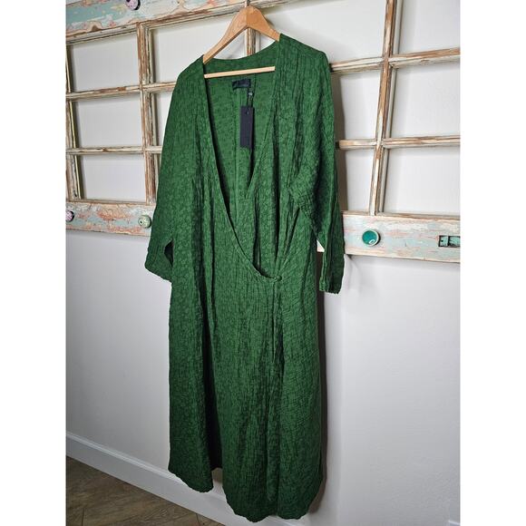 NWT Peacock Ways Green Long Sleeve Wrap Boho Dress Size Large - Picture 3 of 9